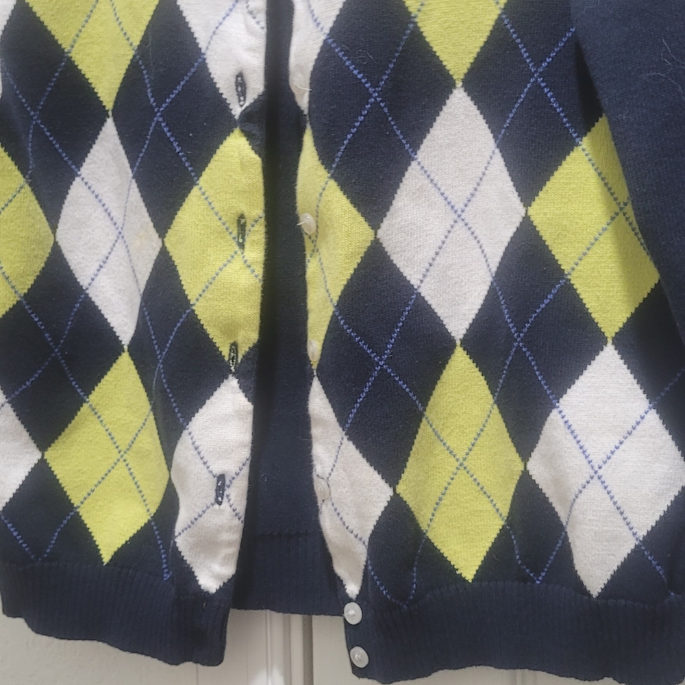 Tweeds Argyle Cardigan - Navy, Lime, White